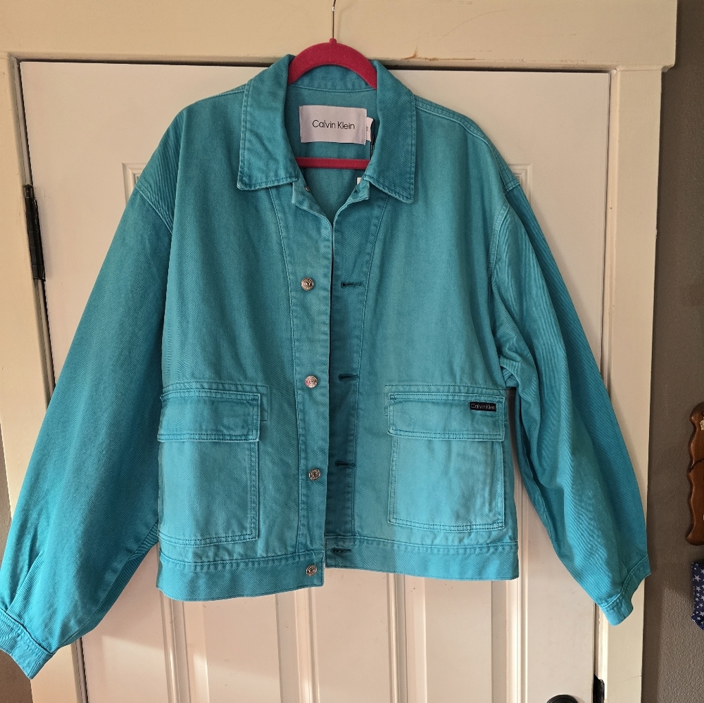 Calvin Klein Trucker Denim Jacket in Peacock Blue Size L